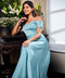 Chiffon Cold Shoulder Blue Maxi Dress